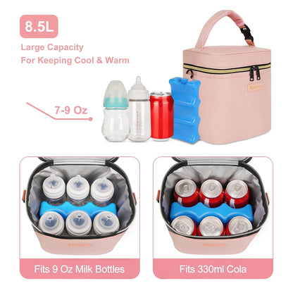 Mancro Breastmilk Cooler Bag with Ice Pack, Fits 6 Baby Bottles Up to 9 Ounce Insulated Baby Bottle Bag, Breast Milk Cooler on The go with Strap, Bottle Storage Bag for Nursing Mom Daycare, Black