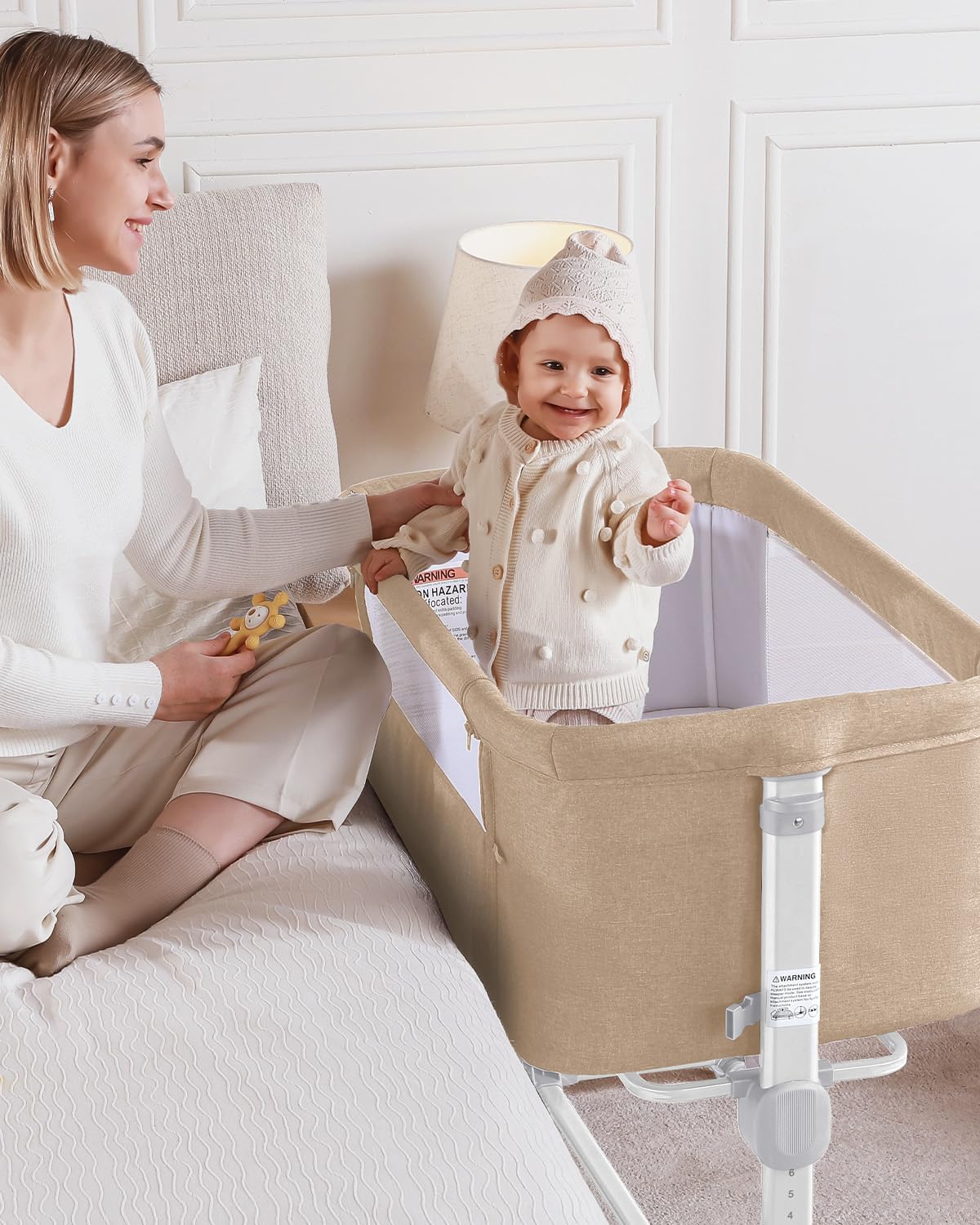 Larex Baby Bassinet, 3 in 1 Bassinets Bedside Sleeper Crib Sleeper for Newborn, Portable Crib Adjustable 7 Height Bedside Bassinet with Mattress and Movable Wheels，Breathable Mattress&Mesh(Dark Grey)