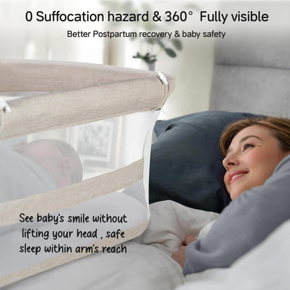 Cowiewie Bassinet Bedside Sleeper,Baby Bassinet Slides Over Bed,5-Position Height Adjustment & Breathable All-Mesh Wall Bedside Bassinet for Baby,Space-Saving Bedside Crib, Height(37.4-41.3") (Beige)