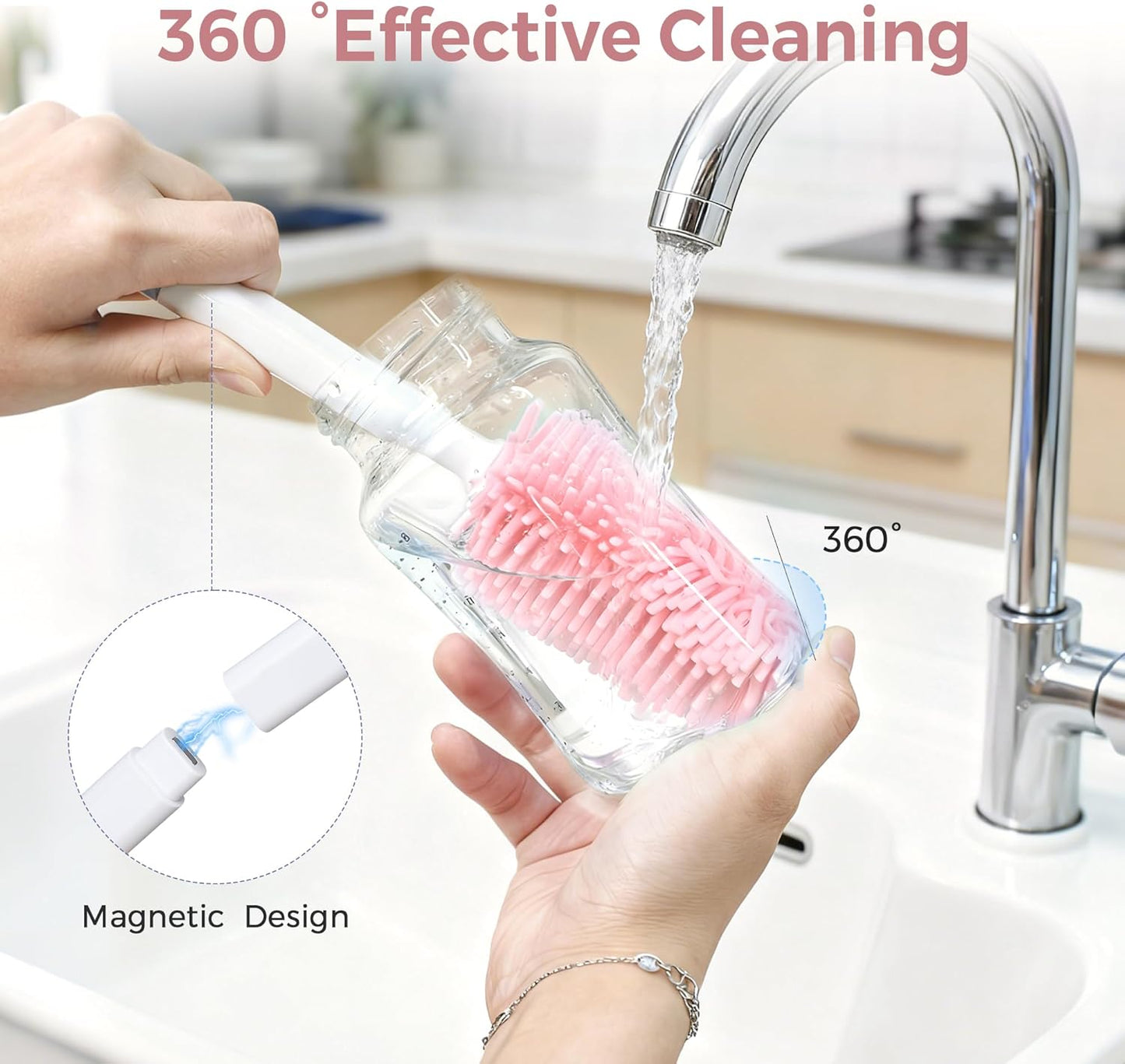 Baby Bottle Brush Set,8 in 1 Magnetic Design Cleaner Bottle Brush Kit with Silicone Brush,Drying Rack for Baby Bottle, Breast Pumps,Nipples - Home&Travel Gift for New Parents