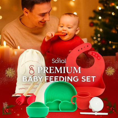 BPA-Free Non-Toxic Silicone Baby Feeding Set – Suction Plate, Bowl, Bib & Cup – 11-Piece Baby Led Weaning Set for Ages 6-18 Months – Eco Gift Bag (Dusty Blue)