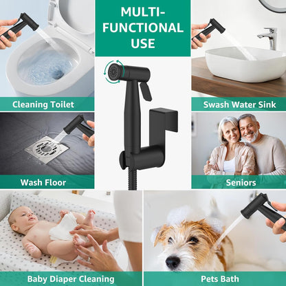 Handheld Bidet Sprayer for Toilet Brushed Nickel with Leakproof Hose,Stainless Steel Cloth Diaper Sprayer,Adjustable Water Pressure,Dual Mode Wall/Toilet Mount Jet Spray for Baby Feminine Senior Wash