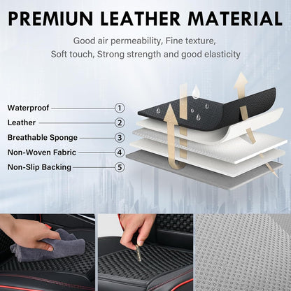 Coverado Leather Seat Covers for Car, Waterproof Car Seat Covers Full Set, 2 in 1 Conversions Car Seat Cover Protector Car Accessories Universal Fit for Most Cars SUVs and Trucks Beige
