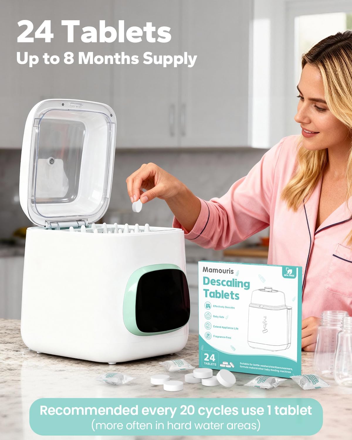 Descaling Tablets 36 Count: for Momcozy Baby Brezza Grownsy Papablic Bottle Washers, Detergent Washing Tablets for All Brands Baby Bottle Washer Machine Warmer Sterilizers Formula Maker