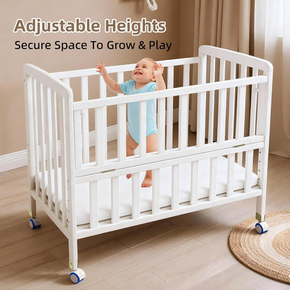 Flwrgirl Baby Bassinets Bedside Sleeper - Portable Pine Wood Bedside Bassinet with Mattress,3 Heights Small Mini Crib,Baby Crib for Newborns,Unpainted | Pine Wood Bassinet, Mattress Included, 3-IN-1 Convertible, Adjustable Height, Locking Wheels, Portalbe