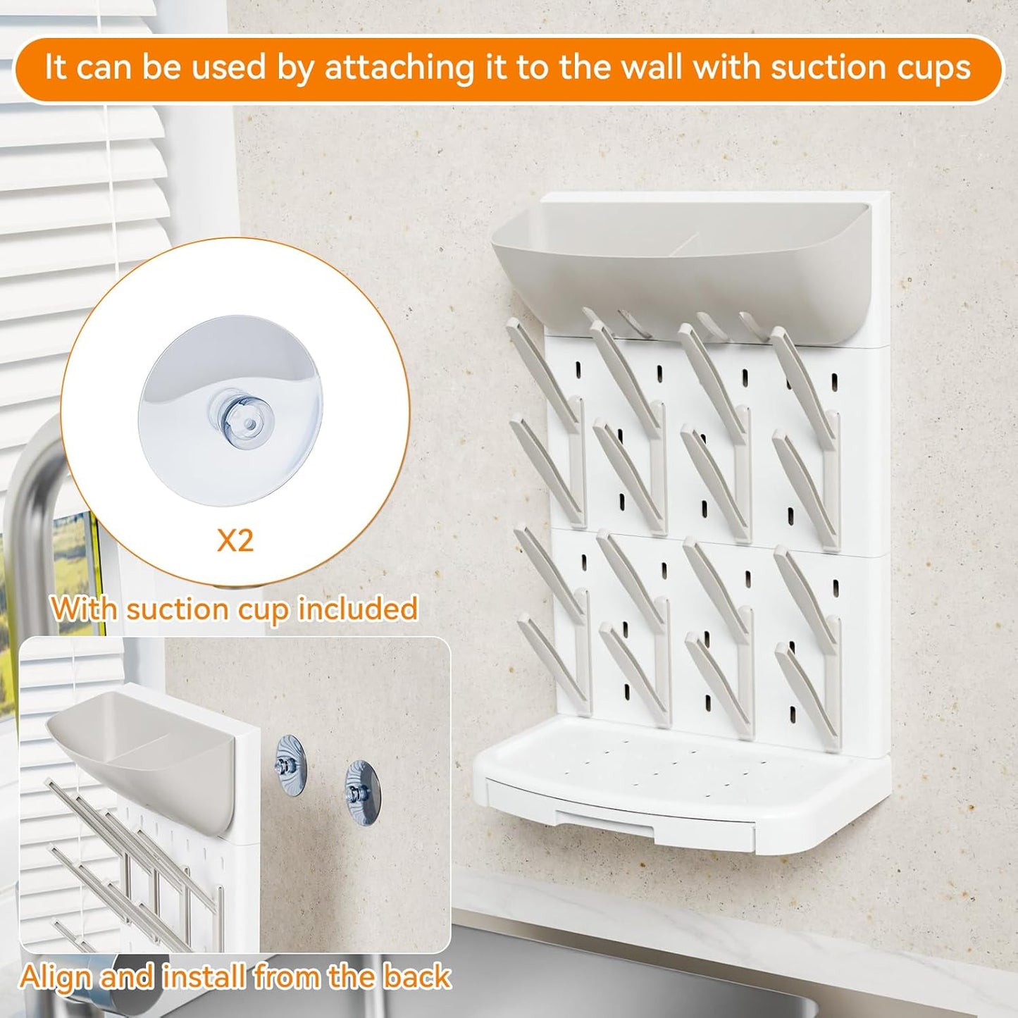 SuoXing Vertical Baby Bottle Drying Rack with Brush- Hold 16 Bottles - Large Breast Pump,Bottle Dryer Rack for Kitchen Countertop,Space Saving Bottle Stand Holder for Pacifiers,Pump Accessories,Grey