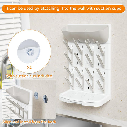 SuoXing Vertical Baby Bottle Drying Rack with Brush- Hold 16 Bottles - Large Breast Pump,Bottle Dryer Rack for Kitchen Countertop,Space Saving Bottle Stand Holder for Pacifiers,Pump Accessories,Grey