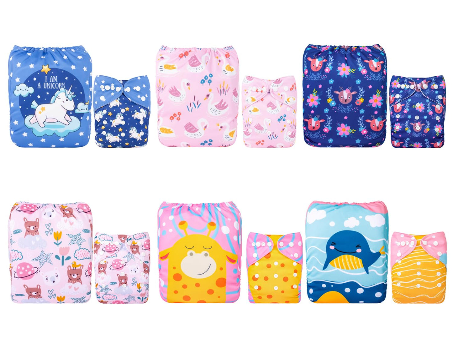 ALVABABY Baby Cloth Diapers 6 Pack with 12 Inserts Cloth Diaper Covers Adjustable Washable Reusable for Baby Girls and Boys