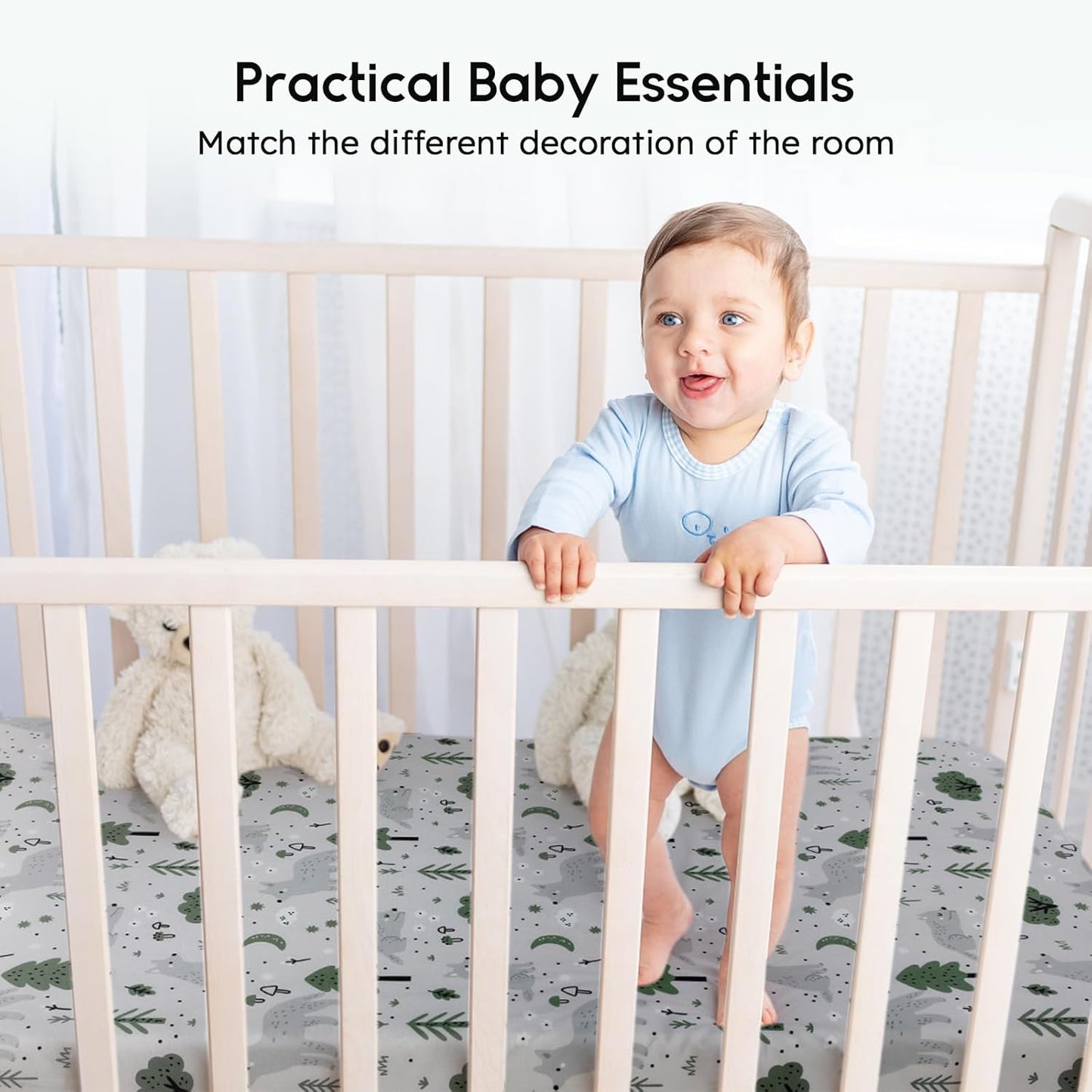 Yoofoss Pack and Play Sheets Fitted, Mini Crib Sheets 2-Pack for Pack N Play Mattress, Stretchy Playard Sheet, Soft and Breathable Green+Giraff