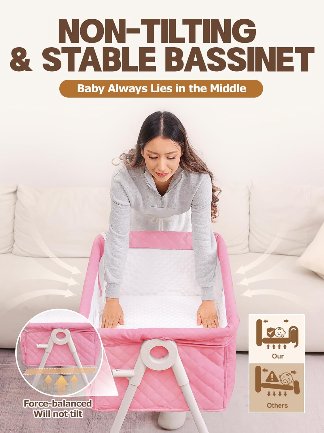 Baby Bassinet Bedside Sleeper - Upgrade Safety Bassinets with Crib Sheet, Easy to Move, 4 Adjustable Height Bedside Bassinet for Infant Newborn, Cream | More Safer, Easy Move, Storage Bag, Waterproof Sheet, Storage Bag, Easy to Install