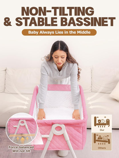 Baby Bassinet Bedside Sleeper - Upgrade Safety Bassinets with Crib Sheet, Easy to Move, 4 Adjustable Height Bedside Bassinet for Infant Newborn, Cream | More Safer, Easy Move, Storage Bag, Waterproof Sheet, Storage Bag, Easy to Install