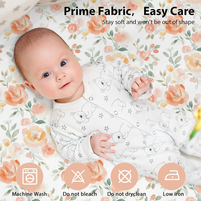 Baby Bedside Bassinet Sheets Girl, 33”x20” Compatible with Baby Delight Dream On Me & Most Rectangle Bedside Sleeper Bassinet Mattress, Super Soft Microfiber Pink Butterfly Flower