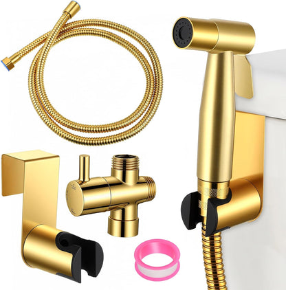 SHENLIU Gold Handheld Toilet Bidet Sprayer for Toilet, Adjustable Water Pressure Control with Bidet Hose for Feminine Wash, Stainless Steel Bathroom Bidets Toilets Sprayer for Cloth Diaper Baby Wash