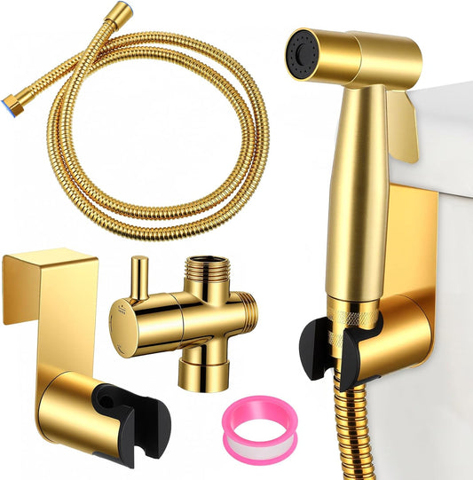 SHENLIU Gold Handheld Toilet Bidet Sprayer for Toilet, Adjustable Water Pressure Control with Bidet Hose for Feminine Wash, Stainless Steel Bathroom Bidets Toilets Sprayer for Cloth Diaper Baby Wash