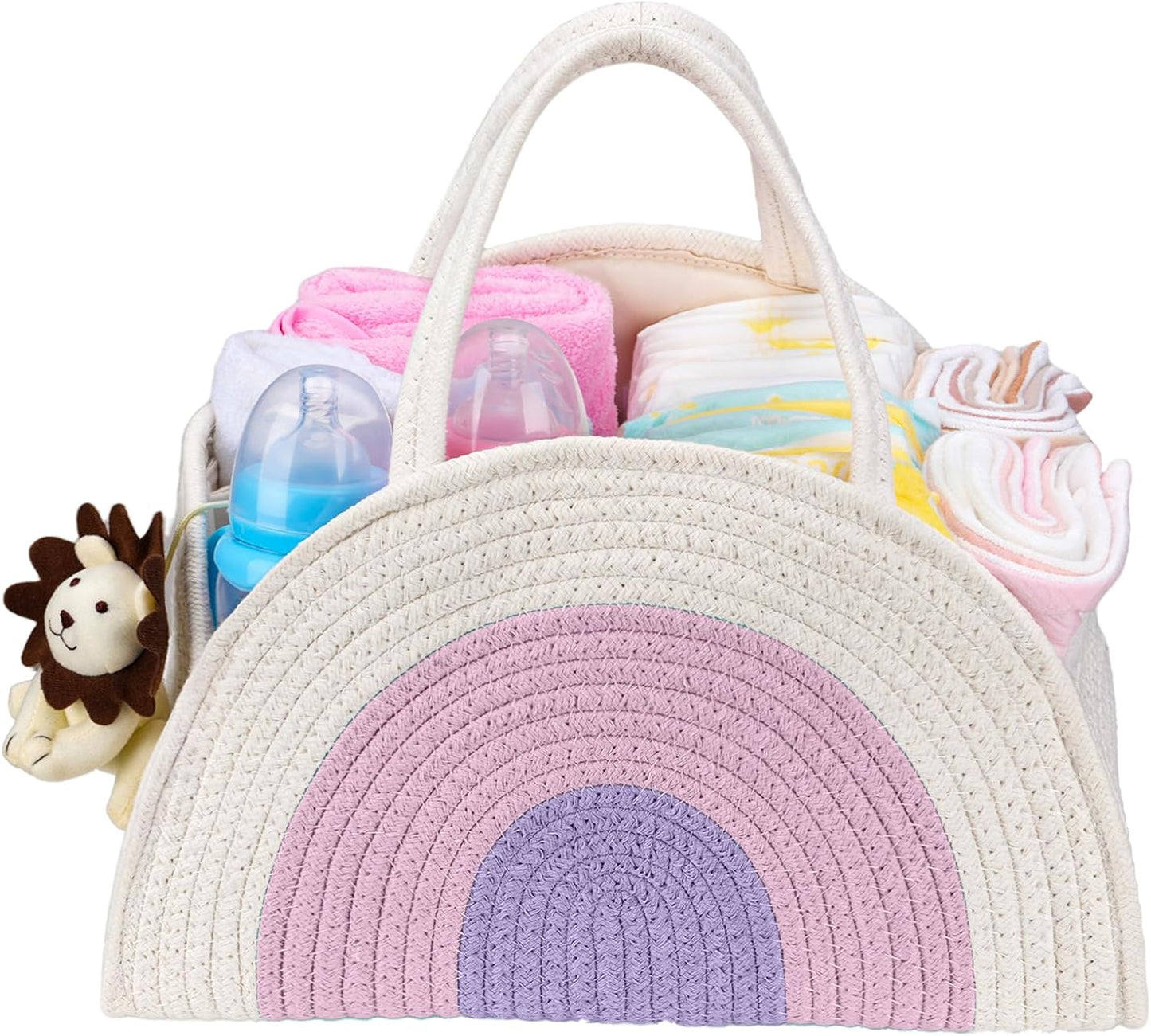Baby Diaper Caddy- With Removable Dividers, Nursery Storage Bin and Car Organizer,Boy & Girl Shower Gift Basket,Portable Organizer,Nursery Essentials-Rainbow Purple