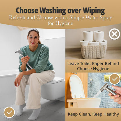 Handheld Bidet Sprayer Kit for Toilet – 2 Sets, Adjustable Water Pressure, Stainless Steel Jet Spray Kit with Bidet Hose - Feminine Wash, Baby Cloth Diaper Cleaning, Muslim Shower