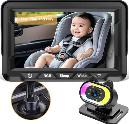 Wkzay Baby Car Camera 2-Pack – HD 1080P, 150° Wide Angle, Night Vision, Adjustable LED Light, Easy Installation, Infant Safety, Rear Seat Monitoring for Car Travel