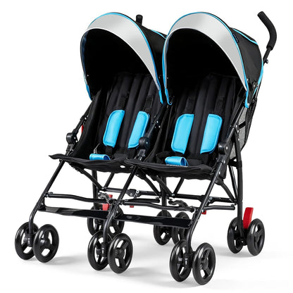 BABY JOY Double Umbrella Stroller, Lightweight Travel Side by Side Twin Stroller with Large Storage, Cup Holder, 5-Point Safety Harness, Adjustable Canopy & Compact Fold for Infant and Toddler (Black)