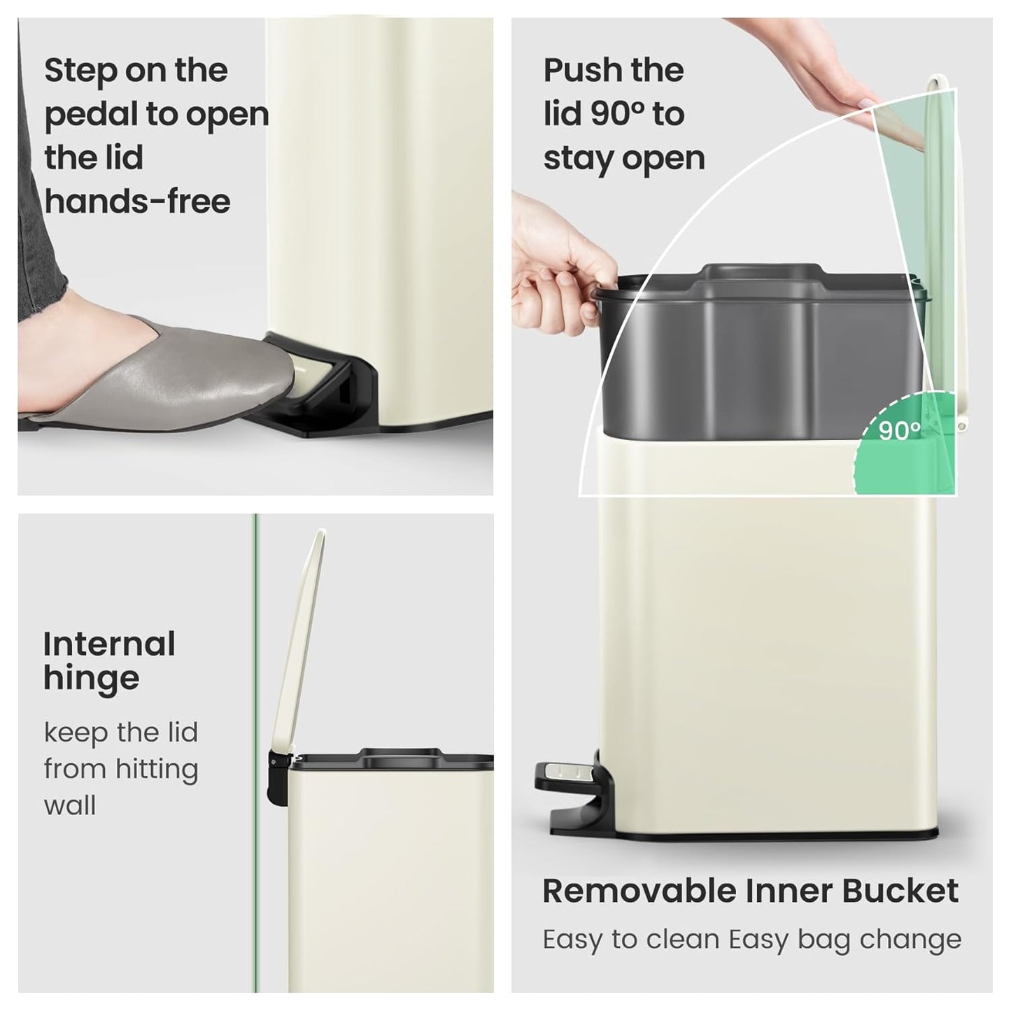 Cesun Small Bathroom Trash Can with Lid Soft Close, Step Pedal, 6 Liter / 1.6 Gallon Stainless Steel Slim Garbage Can for Bedroom, Diaper Waste Basket with Removable Inner Bucket (White)
