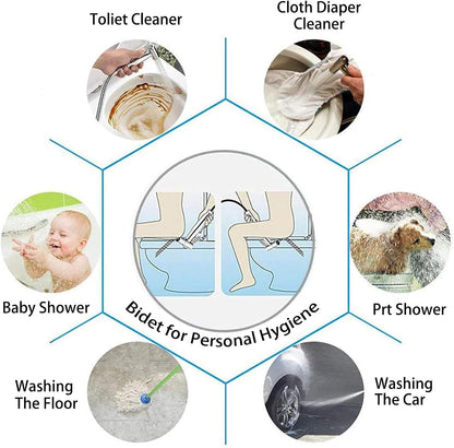 Handheld Bidet Sprayer Toilet Bathroom- Stainless Steel Sprayer Shattaf Toilet Bidet Shower Head for Bathroom Sink or Toilet - with Faucet Dispenser,59in Hose and Bracket Holder