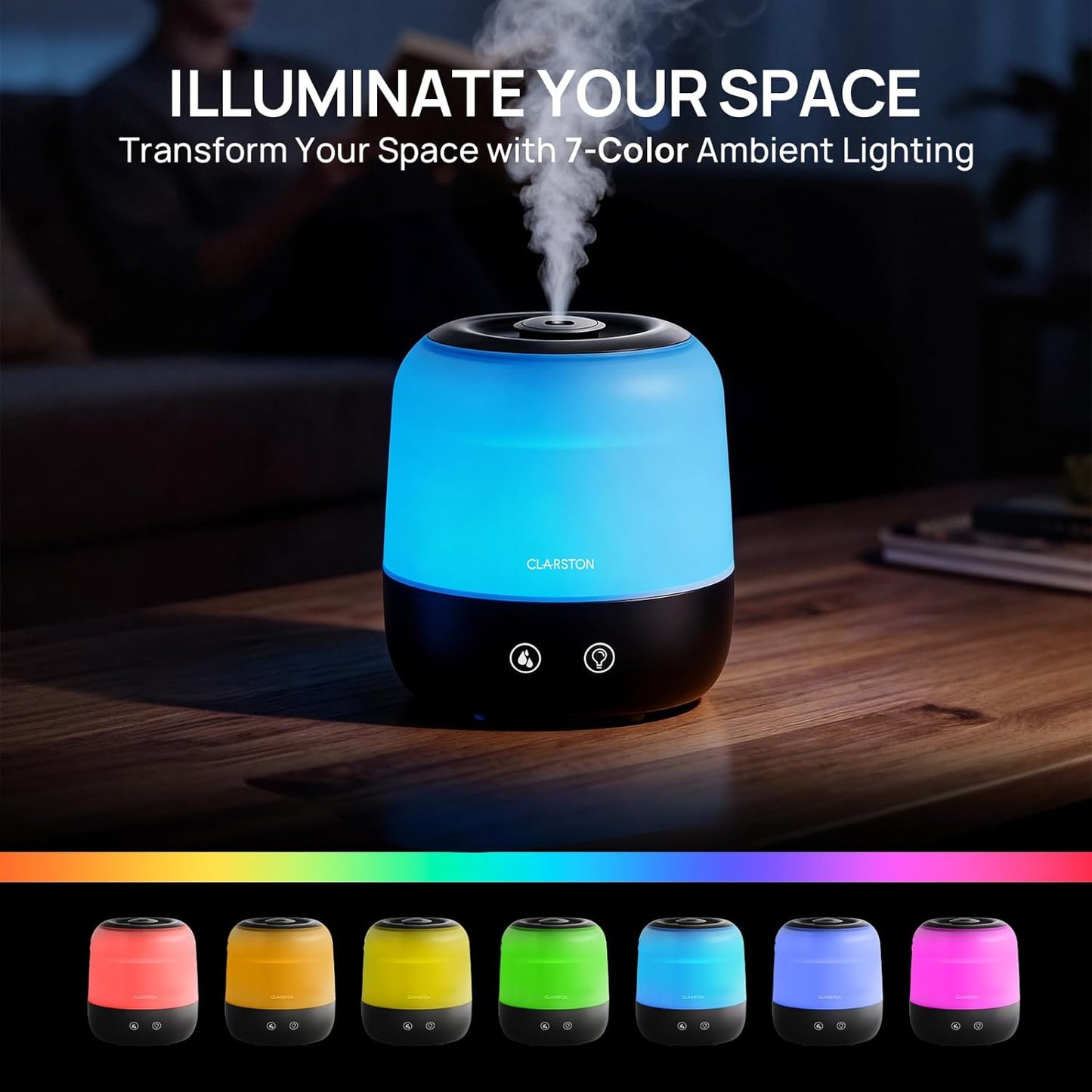 Clarston 2L Cool Mist Humidifier for Bedroom with 360° Adjustable Nozzle, High and Low Mist Levels, Ultra-Low Noise, Light-Off, No BPA, Auto Shut Off, Ideal Baby Humidifier with Easy Top Filling
