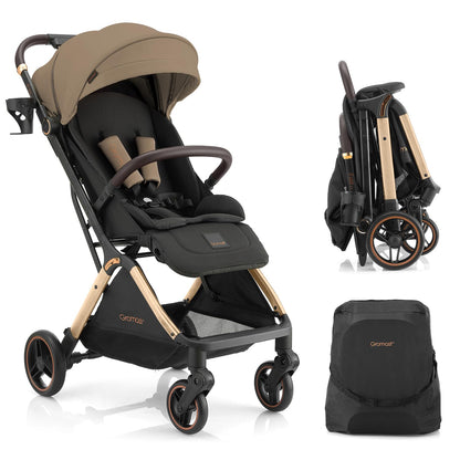 Gromast Gravity Folding Baby Stroller - Portable Travel Toddler Stroller w/Adjustable Backrest, Canopy & Cup Holder, Lightweight and UV Protected, One-Hand Automatic Folding - Green