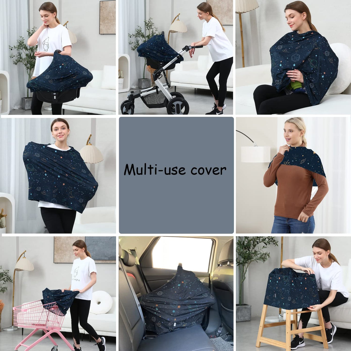 Car Seat Covers for Babies - Multi-use Carseat Canopy Cover Breastfeeding Covers, Stroller Canopy Cover (Navy Dinosaur)