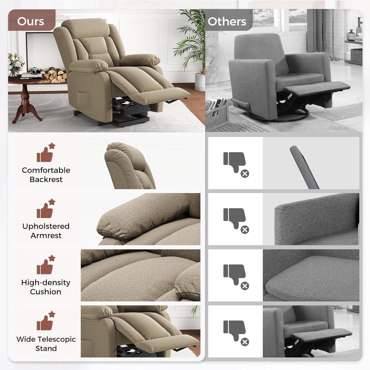 Amopatio Swivel Glider Recliner for Indoor, Nursery Rocker Chair Upholstered Single Sofa with Side Pockets and Footrest for Living Room Bedroom