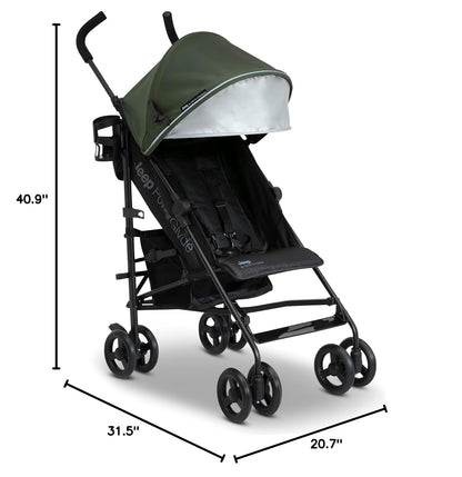 Jeep AdventureGlyde Stroller by Delta Children - Lightweight Travel Stroller with Smoothest Ride & Compact Fold, 3-Position Recline, Extra Large Storage Basket, Black/Grey