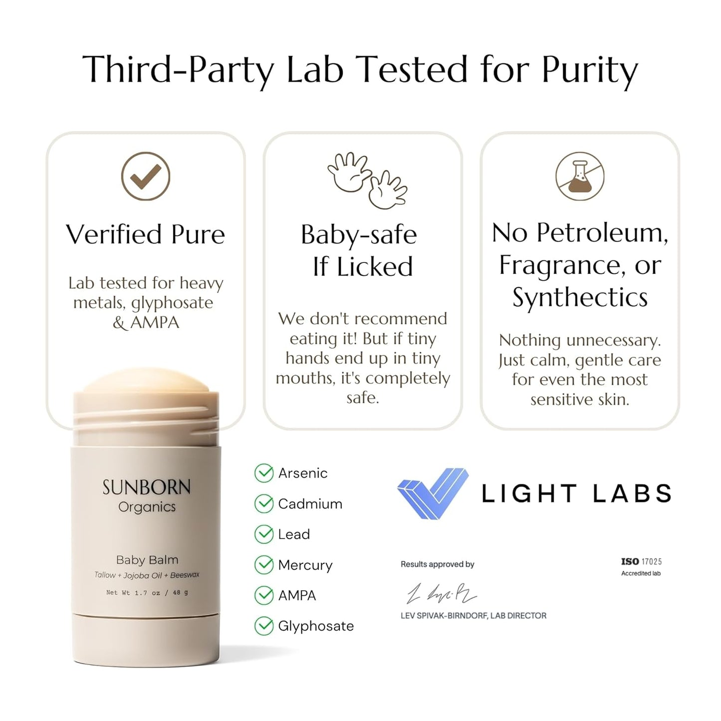 Baby Balm | 3 Natural Ingredient Moisturizing Stick for Eczema Relief, Sensitive Skin & Diaper Rash | Grass-Fed Tallow, Organic Jojoba & Beeswax | Lab Tested Baby-Safe, Made in USA