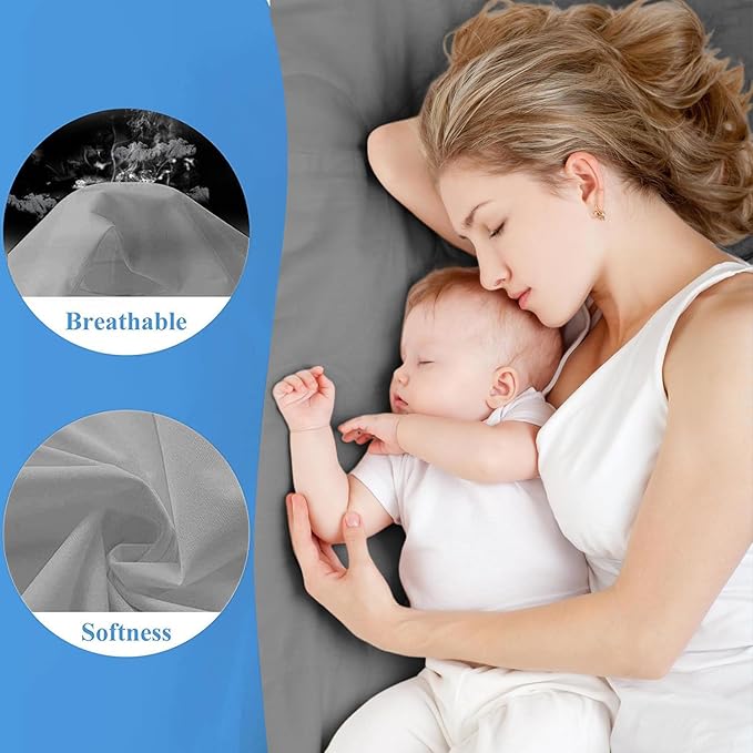 King Waterproof Mattress Protector - Noiseless, Breathable, Machine Washable Fitted Mattress Cover with Deep Pocket up to 5”-21”（Dark Grey）