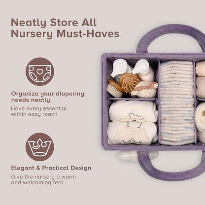 PeraBella Baby Diaper Caddy Organizer, Baby Basket Shower Gift, Portable Changing Table Basket, Postpartum Caddy & Tote Bag Pouch, Newborn Boy & Girl Nursery Essentials Registry, Car Diaper Organizer