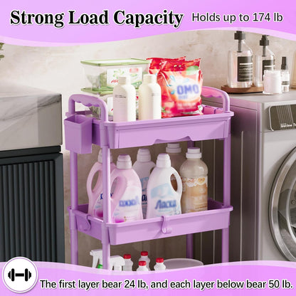 SUNALLY 3 Tier Rolling Cart with Drawer, Bathroom Storage Organizer with 2 Lockable Wheels, Multifunctional Rolling Storage Cart for Bathroom, Kitchen, Office, Craft, Makeup, Baby Essentials, White