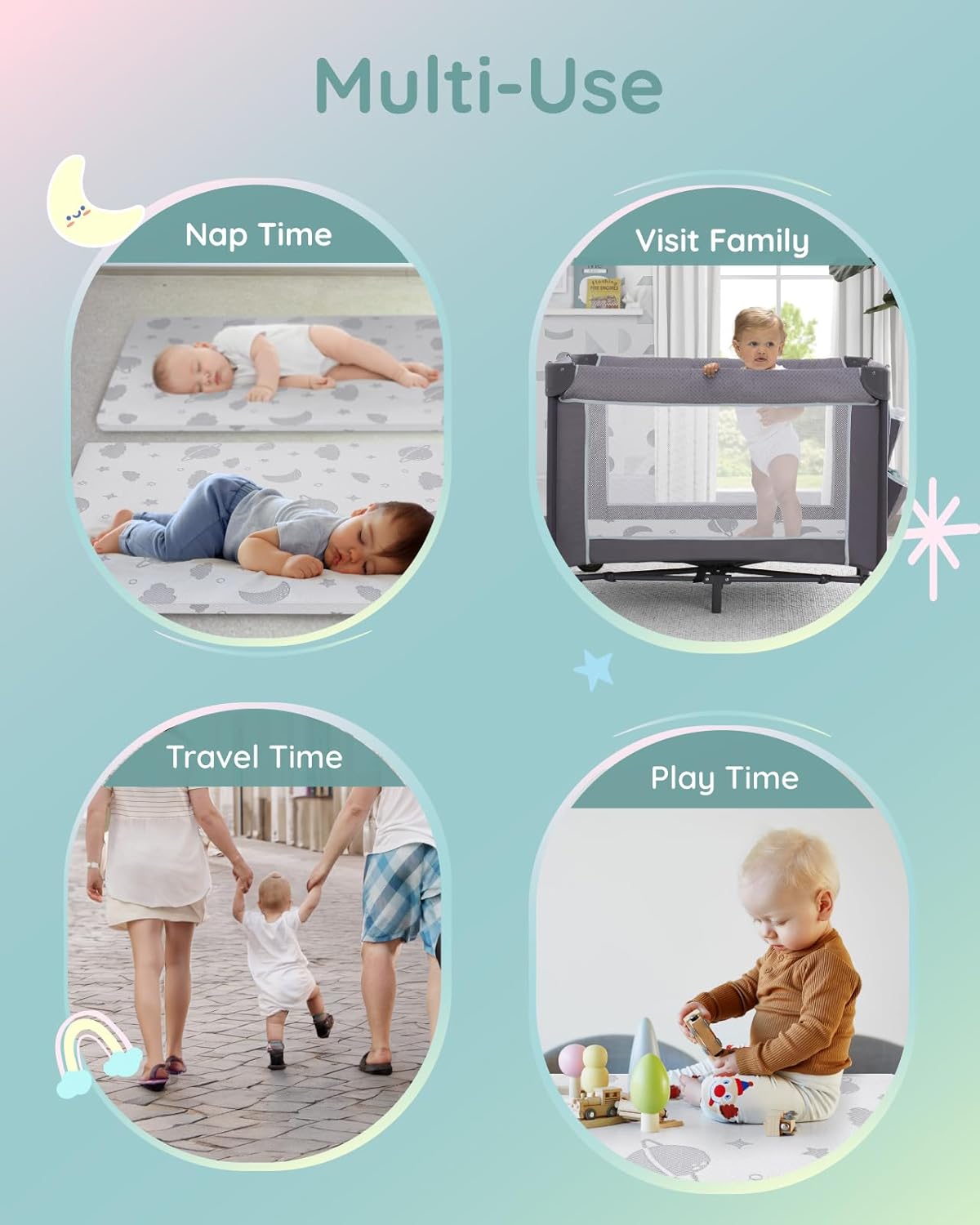 Lilian&Gema Pack and Play Mattress 38"x26"x1.5", Portable Mattress for Playpen, Pack N Play Mattress Topper, Soft Breathable and Waterproof Washable Cover for Baby Toddler