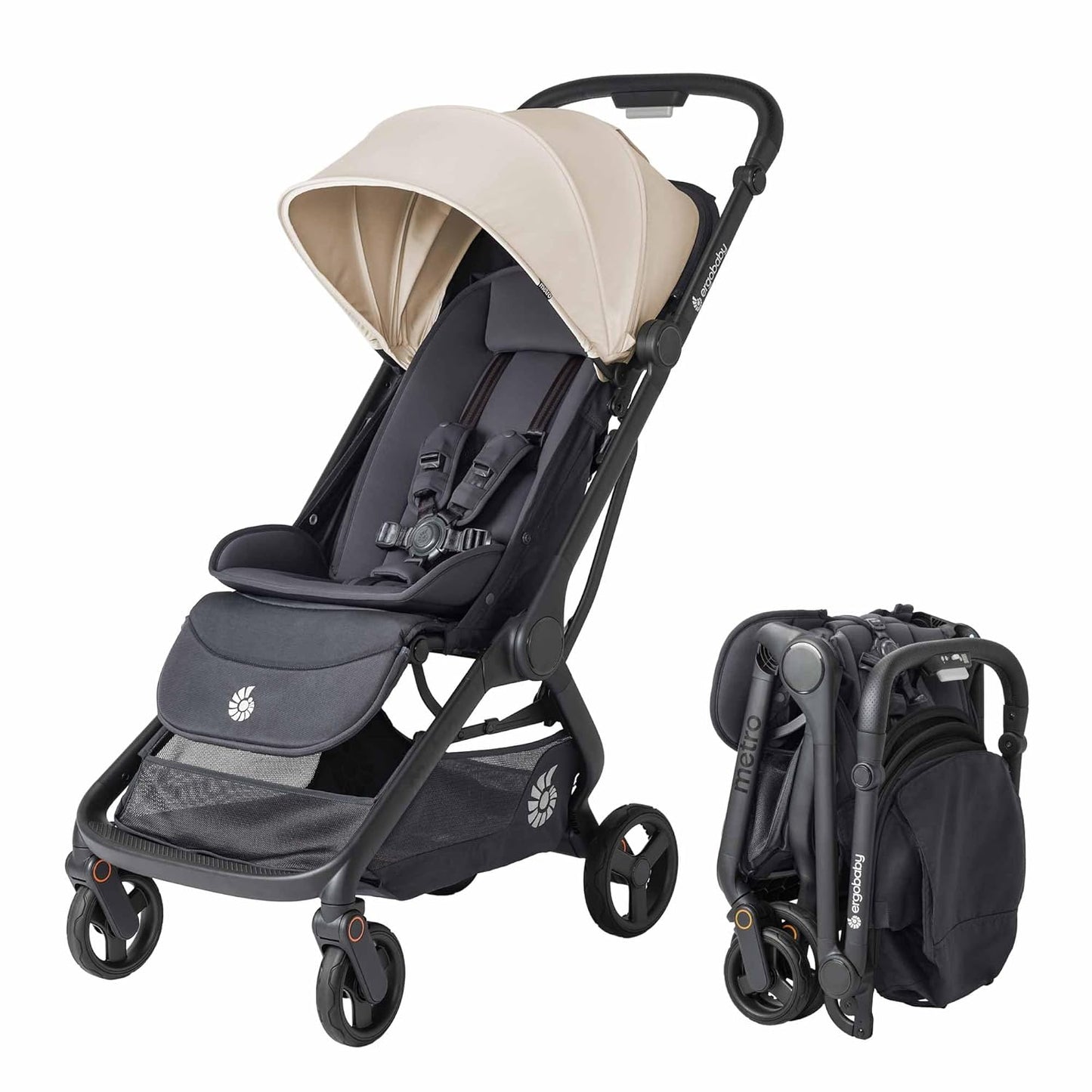 Ergobaby Metro 3 Baby Stroller for Newborns, Infants, and Toddlers - Travel Stroller with One-Hand Fold, Near-Flat Recline, Adjustable Handlebar - Onyx Black