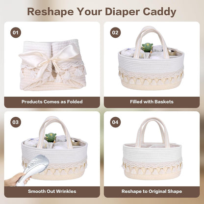 Diaper Caddy Organizer, Stylish Nursery Storage Basket, Baby Shower Basket with Tassel Decorative Appearance, Portable Storage Basket Suitable for Family and Car Travel (Grey)