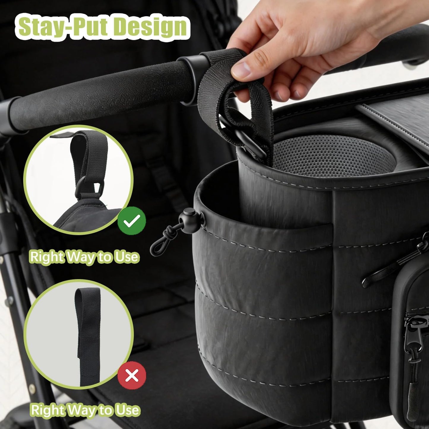 Stroller Organizer Caddy with Insulated Cup Holder & Detachable Phone Purse, Lightweight Universal Stroller Caddy for Busy Moms - Black