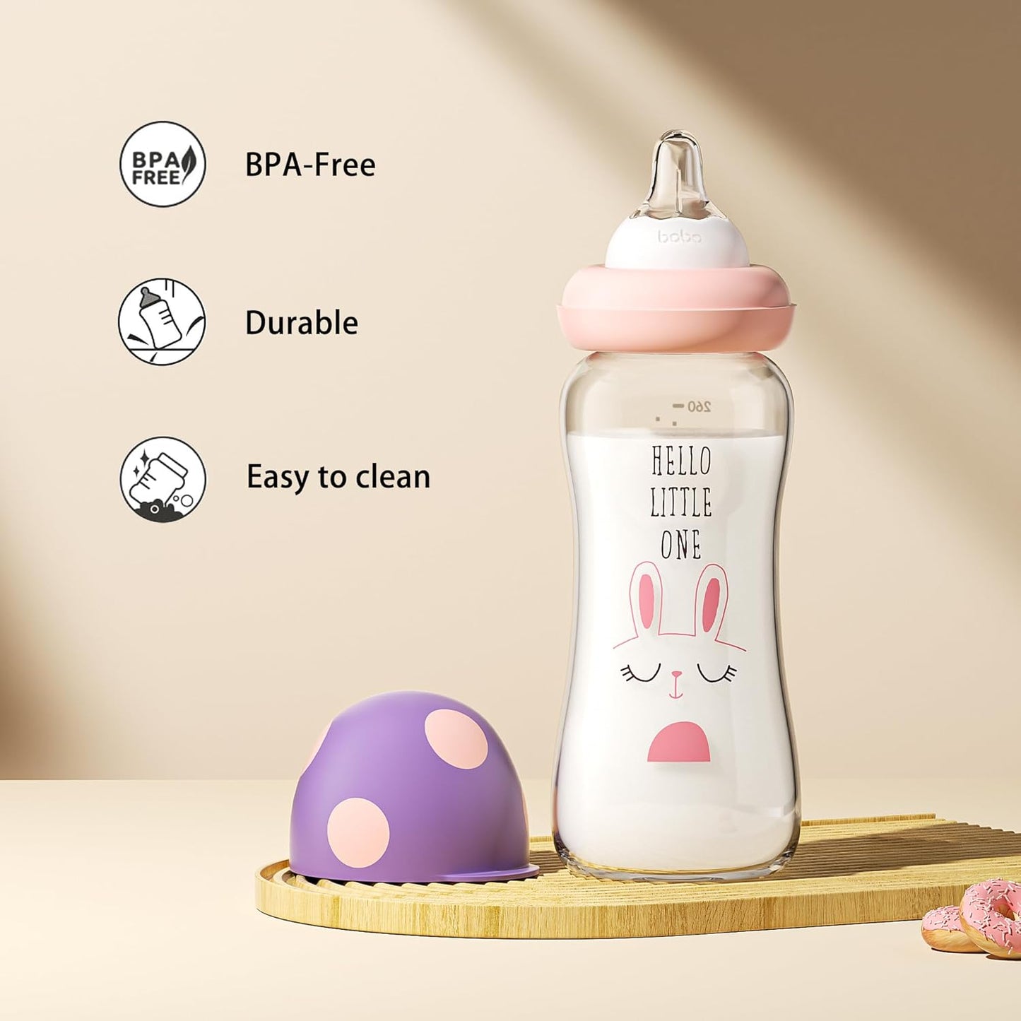 YOHKOH Natural Glass Baby Bottle with Level 1 Slow Flow Nipple, Newborn Anti-Colic Baby Bottles, Wide Neck Mushroom Baby Glass Bottle (Multicolour-A, 3.4oz (Pack of 4))