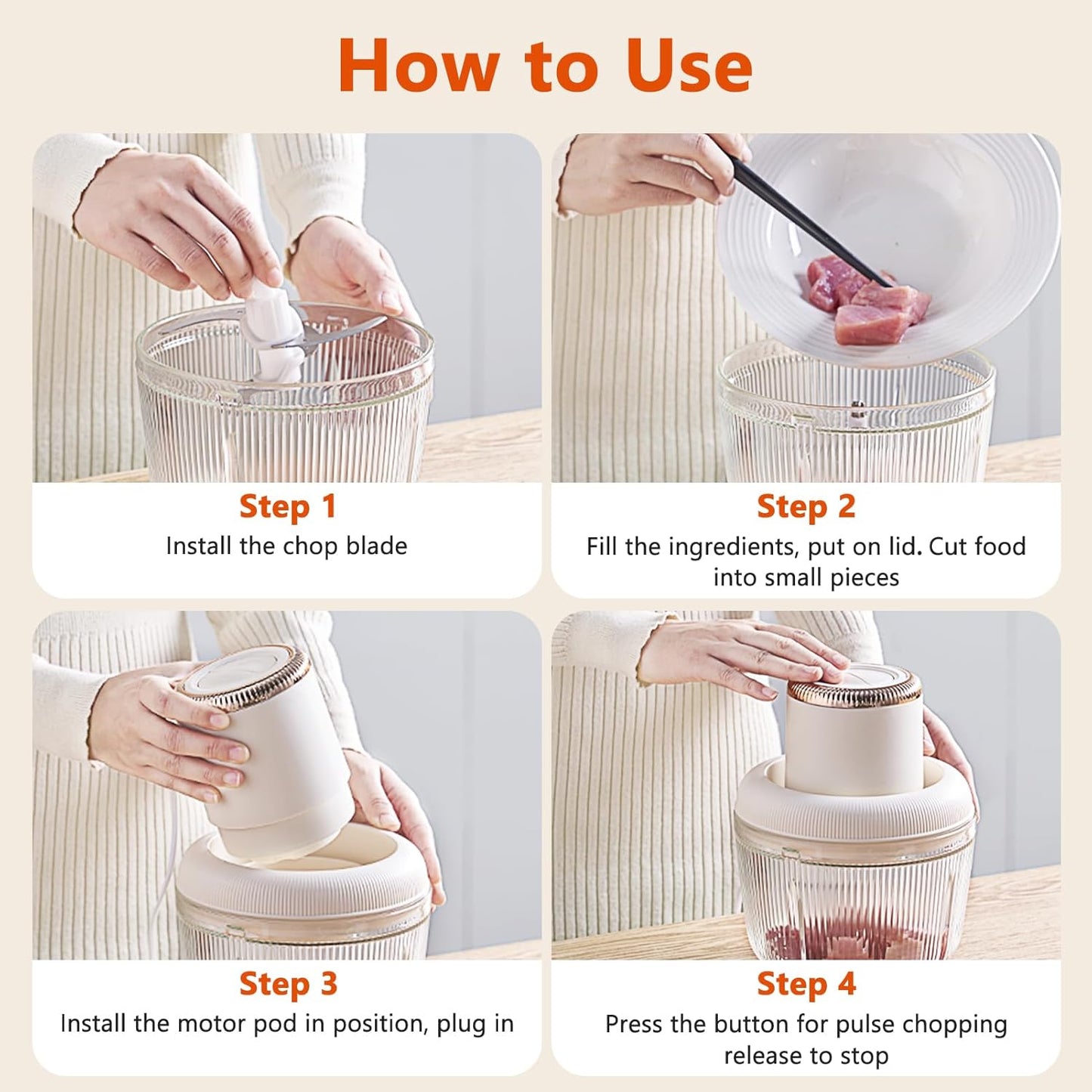 Kawu Electric Food Processor, Cordless Small Meat Grinder for Kitchen, Portable Vegetable Chopper with Glass Bowl, USB Rechargeable Meat Shredder, Mini Onion Chopper & Food Chopper Vegetable Cutter