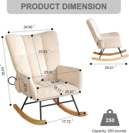Rocking Chair Nursery with Airbag, Comfy Modern Nursery Rocking Reading Chair indoor with Footrest, Cozy Upholstered Glider Rocker Chairs for Living Room Bedroom Offices(Chenille, Dark Grey)