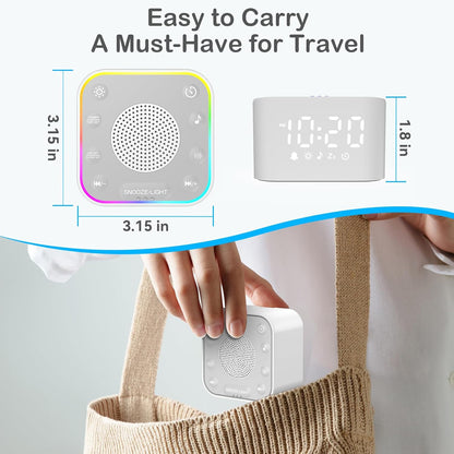 Sound Machine with Alarm Clock: 30 Non-Looping Sleep Sounds - White Noise Alarm Clock for Natural Wake Up - Adjustable Volume & Light, Memory Function, Sleep Timer (Black)