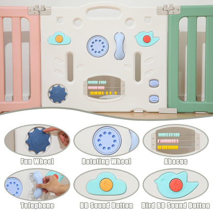 Bestgame Baby Play Pen, Foldable Play Pens for Babies and Toddlers, 14 Panels Extra Large Baby Playpen, Astronauts Portable Fence, Kids Gate Playpen Yard - Grey
