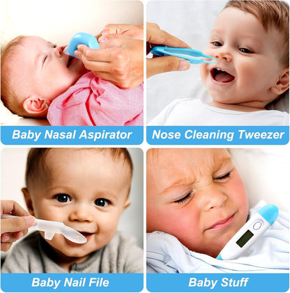 Baby Grooming Kit, Infant Safety Care Set with Hair Brush Comb Nail Clipper Nasal Aspirator,Baby Essentials Kit for Newborn Girls Boys (Grey White)