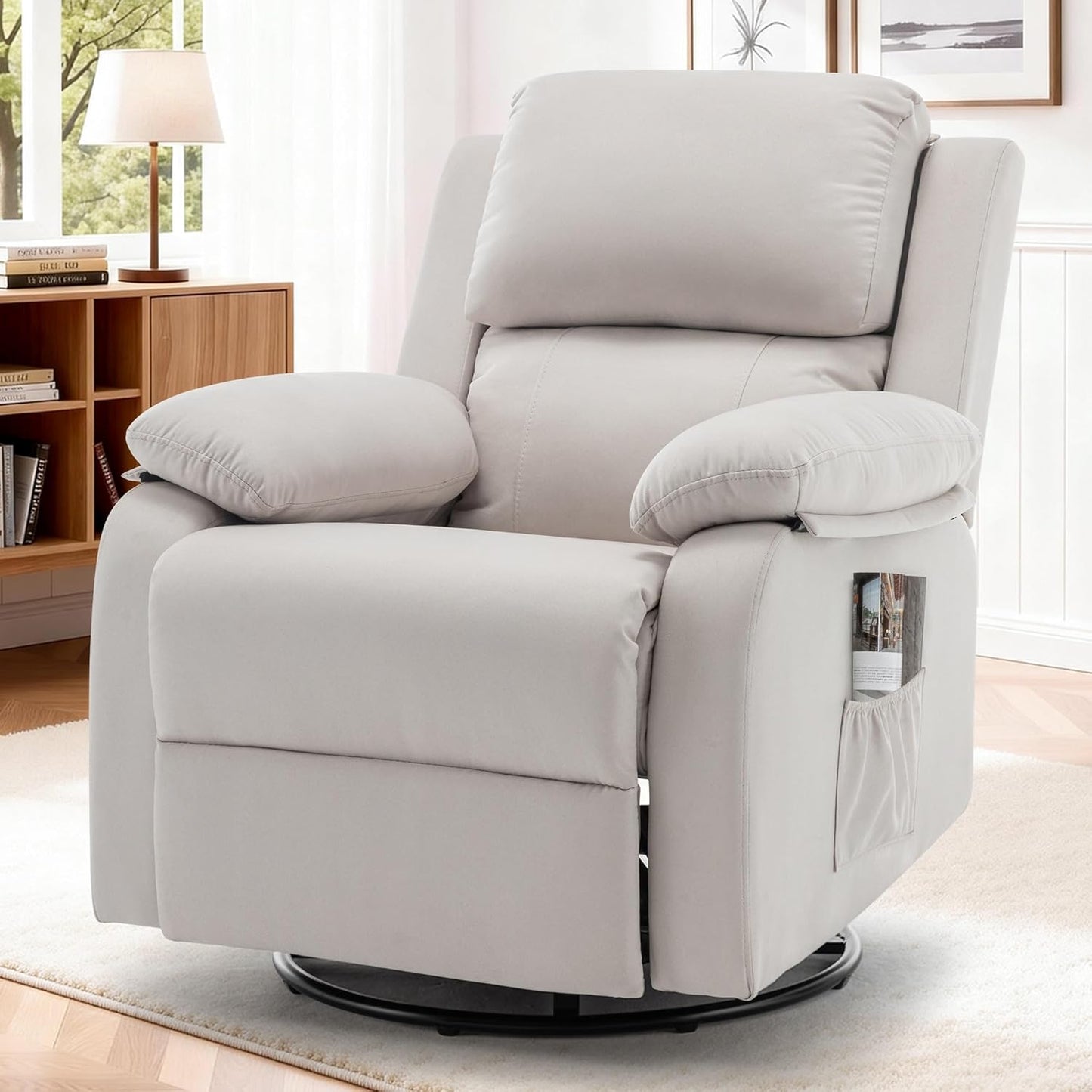 Korser Recliner Chair, 360 Swivel Rocker Chair for Adults, Small Rocking Recliner for Small Spaces, Upholstered Fabric Glider Recliner Nursery