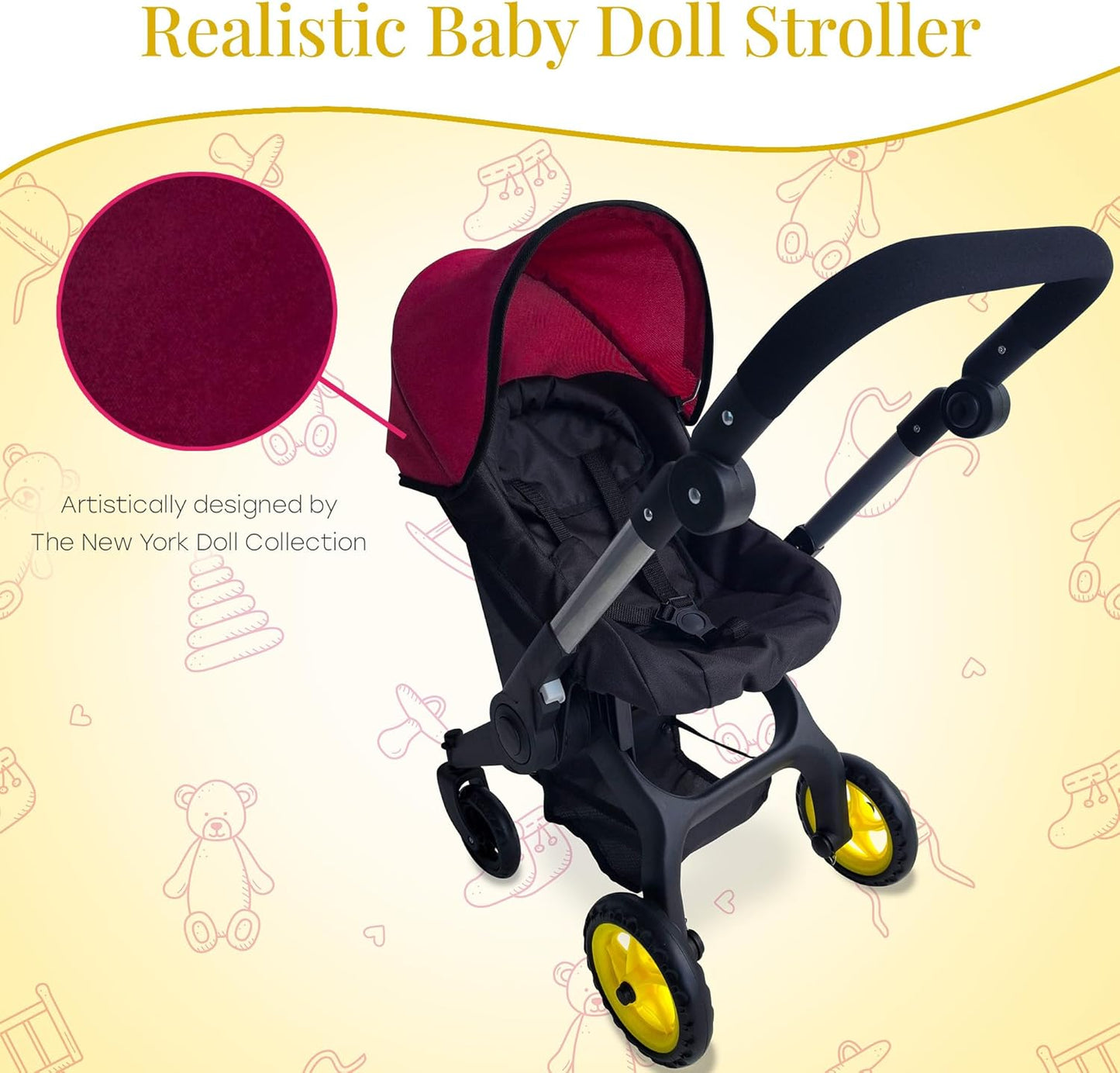 Baby Doll Car Seat Stroller Combo – Convertible 2 in 1 Doll Stroller and Car Seat for Kids – Fits Up to 20” Dolls – Play Toy Baby Stroller with Adjustable Handle for Girls Toddlers All Ages (Black)