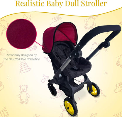 Baby Doll Car Seat Stroller Combo – Convertible 2 in 1 Doll Stroller and Car Seat for Kids – Fits Up to 20” Dolls – Play Toy Baby Stroller with Adjustable Handle for Girls Toddlers All Ages (Black)
