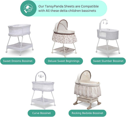 Bassinet Sheets for Papablic, CoZee, Cowiewie, Ezebaby, Nawahev Baby Bassinet Bedside Sleeper by TansyPanda, 3PC, 33x20, Ultra Soft, Breathable Snug Fit, Unisex Boys Girls, Gray White (Space Rockets)