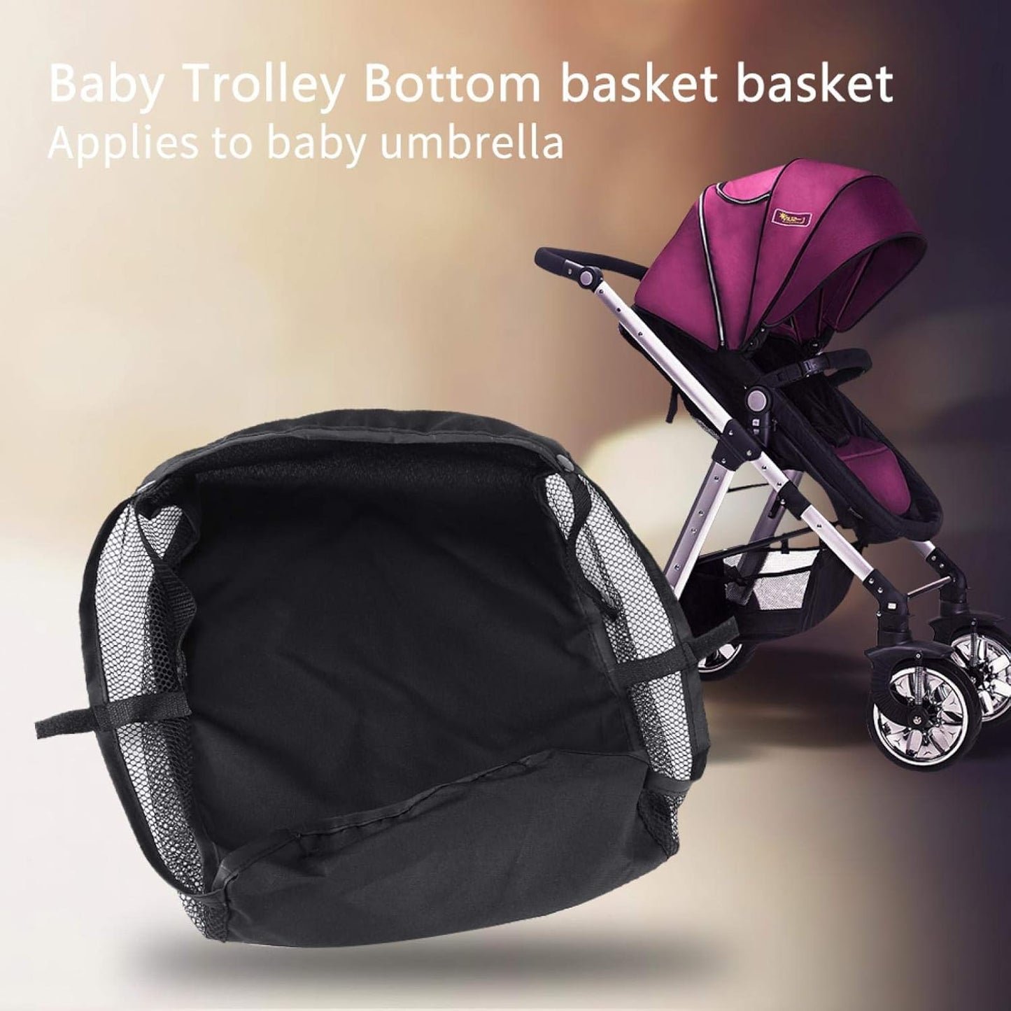 1Pc Baby Stroller Bottom Basket, Under Baby Stroller Storage Basket, Oxford Fabric, Universal Stroller Organizer with Large Storage, for Baby Strollers