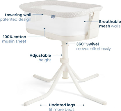 HALO BassiNest Soothing Swivel Sleeper 3.0S – Over-Bed Baby Bassinet with 360 Rotation, Adjustable Height, Breathable Mesh, Calm Sounds & Vibrations, Safe Close Sleeping, Lowering Wall for Easy Access