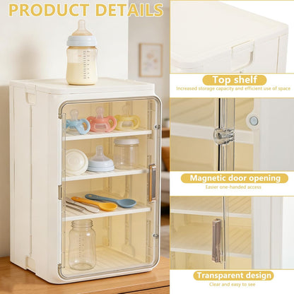 Baby Bottle Organizer, 3/4 Tier Bottles Storage Organizer, Baby Bottle Drying Rack for Bottles, Pacifiers,Pump Parts, Clear Station Organize Container for Bathroom, Cabinet, Pantry, Vanity, Countertop